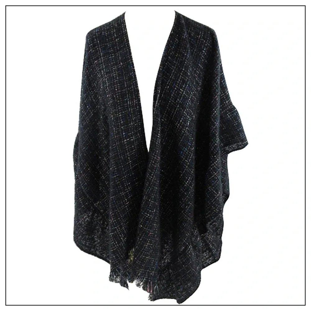 Nwt Black Ruffled Lurex Cozy Ruana Shawl Wrap